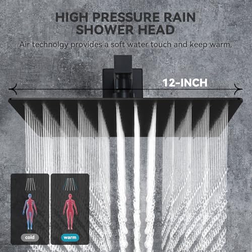 Rain Shower System With Complete 4 Pcs Body Sprays Jets And Pressured Balance Rough-in Valve,12Inch Rainfall Shower Head And Handheld, Modern Matte Black Wall Mount Shower Faucets Sets - color: Matte Black, style: Wall-Mounted 4 Jets