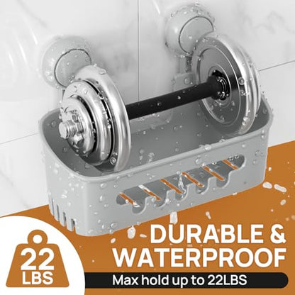 Shower Caddy Suction Cup Set Shower Organizer & Soap Holder, Grey | Toothbrush Holder, Bathroom Shelf Basket NO-Drilling, Removable Suction Storage, Waterproof Bathroom Caddy - color: 3 X Gray