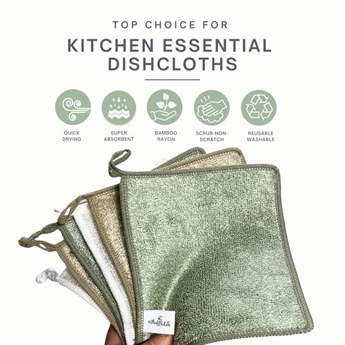 Dishcloths Kitchen Dishrag Cleaning Scrub Reusable 6pk 6x7in | Bamboo-Rayon, Absorbent, Scrub-Non-Scratch, Washable, Durable, Fast-Drying, Multi-Surface, Hand-Sized, Household Cleaning - color: Natural Solids, size: 6" x 7" -6 Pack