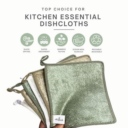 Dishcloths Kitchen Dishrag Cleaning Scrub Reusable 6pk 6x7in | Bamboo-Rayon, Absorbent, Scrub-Non-Scratch, Washable, Durable, Fast-Drying, Multi-Surface, Hand-Sized, Household Cleaning - color: Natural Solids, size: 6" x 7" -6 Pack