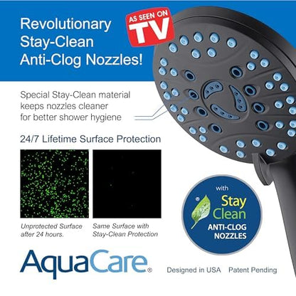 AquaCare 50-mode High Pressure Shower Head Combo with Arm & Dual Power Wash | Hygienic Jets, 2-mode Handheld Power Wash for Tub, Tile & Pets, Long 6 ft. Stainless Steel Hose, Extra Wall Bracket / Black - color: Matte Black, style: 1.8 Gallons Per Minute