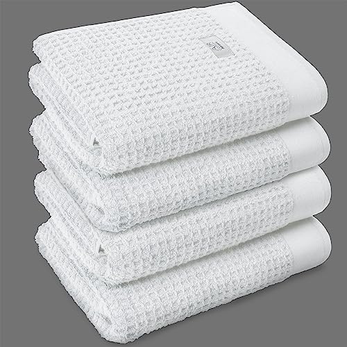 Softerry Waffle Bath Towel Set - 100% Soft Cotton - Plush and Extra Absorbent - Luxury Hotel & Spa Quality - Fade Resistant - Eco-Friendly (White, Set of 4 Bath) - color: White, size: Set of 4 Bath