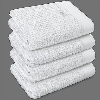Softerry Waffle Bath Towel Set - 100% Soft Cotton - Plush and Extra Absorbent - Luxury Hotel & Spa Quality - Fade Resistant - Eco-Friendly (White, Set of 4 Bath) - color: White, size: Set of 4 Bath