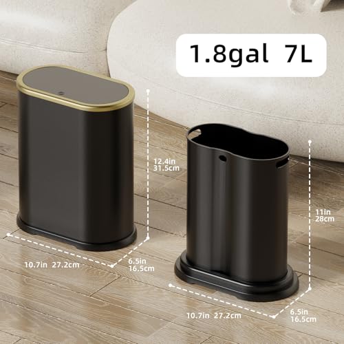 KSSKSS 1.8 Gallons Small White Bathroom Trash Can with Lid, Slim Bathroom Garbage Bin, Dog Proof Trash Can with Pop-Up Lid for Bedroom,Toile, Black - color: Black
