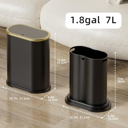 KSSKSS 1.8 Gallons Small White Bathroom Trash Can with Lid, Slim Bathroom Garbage Bin, Dog Proof Trash Can with Pop-Up Lid for Bedroom,Toile, Black - color: Black