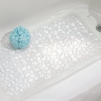 iDesign Pebblz Suction Non-Slip Bath Mat, Clear, 13.75" x 26.5" | For Shower, Bathtub and Stall - color: Clear