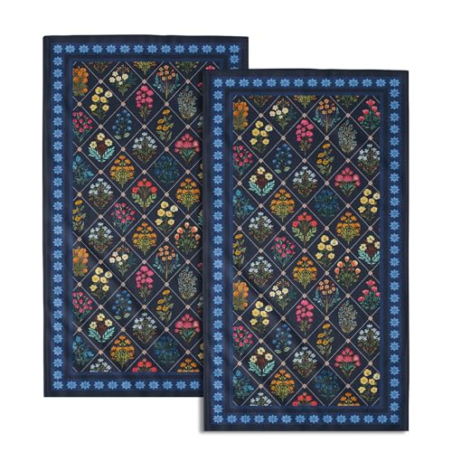 Giwawa Navy Blue Flowers Hand Towels - 28.3 X 14.4 in Set of 2 Decorative Bathroom Towel Vintage Decor - color: Navy Blue Flowers, size: 28.3" x 14.4"(Pack of 2)