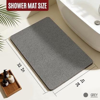 32 * 24in Shower Mat Bathtub Mat Non Slip | Bathmats Non Slip, Quick Drying Foot Scrubber Loofah Mats for Inside Shower, Tub, Bathroom, Home, Grey - color: Grey, size: 32" x 24" (Rectangular)