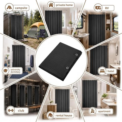 Siiluminisoy Shower Curtain and Liner Set, Waffle Shower Curtain Set with 12 Stainless Steel Hooks, Waterproof Luxury Fabric Shower Curtains for Bathroom and Hotel, Black, 72" W x 84" H - color: Black, size: 72"W x 84"L (Pack of 1)