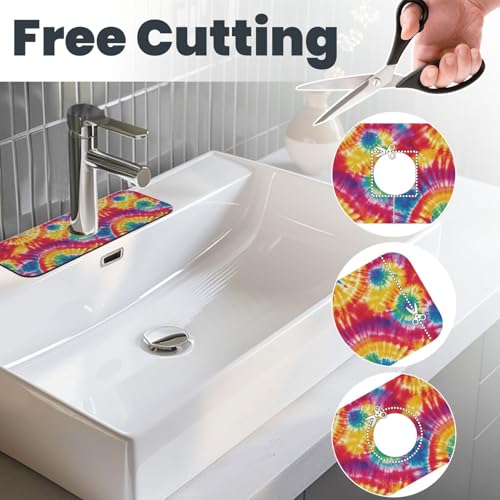 Abstract Colorful Tie Dye Kitchen Sink Splash Guard Faucet Mat Super Absorbent Fast Drying Mat Sink Gadgets-Fast Drying Pad Sink Mat For Kitchen Bathroom (15" X 5.5" ) - color: Tie Dye