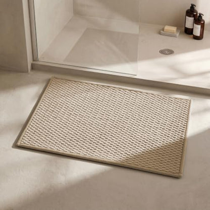 Triohero Bathroom Rugs Non Slip Washable, Super Absorbent Thin Bath Mat Small Quick Dry Low Pile Bathroom Rug, Beige 16x24 - color: Beige New, size: 16"x24"