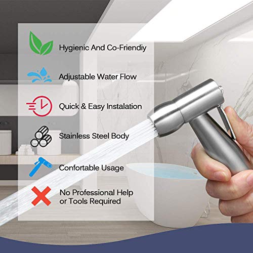 Handheld Bidet Sprayer Toilet with 59in ABS Flexible Telescopic Shower Hose for Bathroom Douche Diaper Cleaning, Pet Bath, Closestool, Squatting Pan, Floor Cleaning