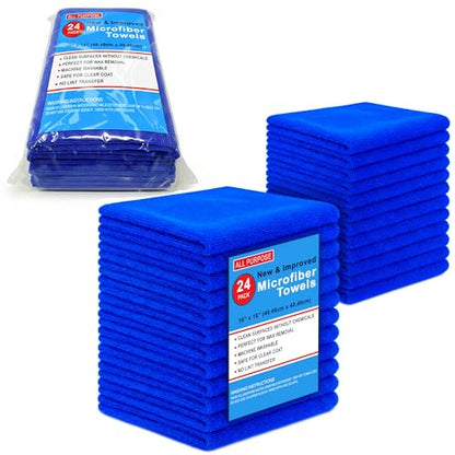 Microfiber Cleaning Towels, Pack of 24, Ultra Soft Plush Washcloth, All Purpose Premium Microfiber Detailing Cleaning Cloths Reusable Shop Towels (16" x 16", Royal Blue) - color: Royal Blue