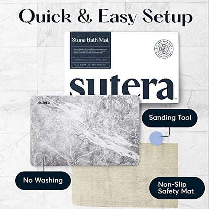 Stone Bath Mat for Bathroom, Dries in Seconds - Diatomaceous Earth, Granite | Super absorbent, quick-drying & easy to clean. Natural material that lasts — restores with light sanding. - color: Granite