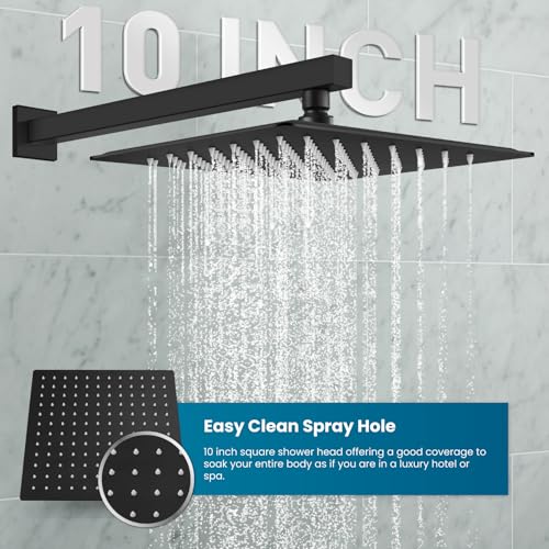gotonovo Rainfall Bathroom Shower System Rain Shower Head and Handle Set Wall Mounted Shower Complete Combo Solid Brass Pressure Balancing Shower Mixer Valve 10 Inch Matte Black - color: Matte Black, size: 10 Inch