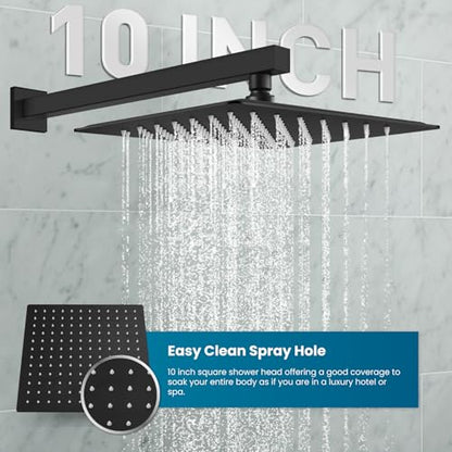 gotonovo Rainfall Bathroom Shower System Rain Shower Head and Handle Set Wall Mounted Shower Complete Combo Solid Brass Pressure Balancing Shower Mixer Valve 10 Inch Matte Black - color: Matte Black, size: 10 Inch