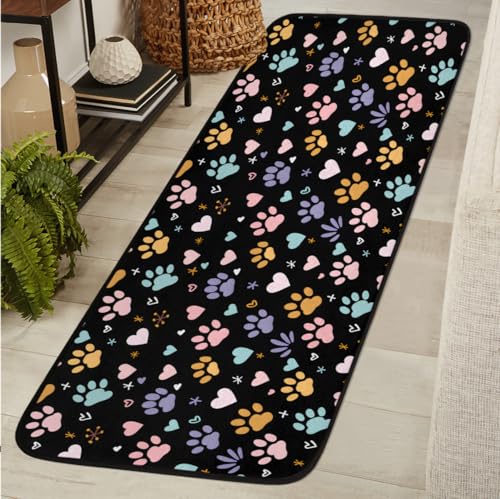 Colorful Animal Paw Long Runner Rug 2' X 6' Washable Soft Comfort Carpet Runner Non-Slip Absorbent Area Rugs for Indoor Hallway Kitchen Laundry Bathroom Entryway Bedroom Runner Mat - color: A:paw