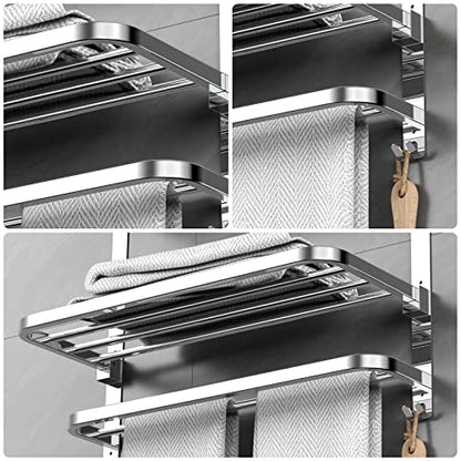 CAXIMSY 22.8Inch Towel Rack for Bathroom and Lavatory Towel Hanger with Wall Mount Towel Bars 304 Stainless Steel No Drill (Collapsible Towel Rack) - color: Collapsible Towel Rack With Double Shelves