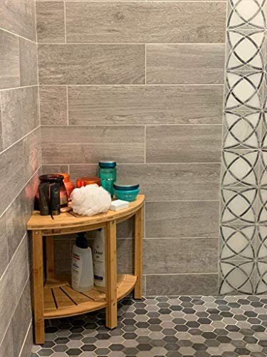 Premium Bamboo Shower Bench & Shower Stool with Storage Shelf… (CornerShape)
