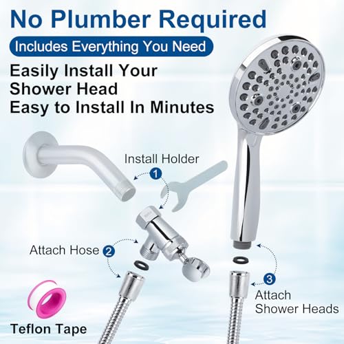 Shower Head with Handheld - All Metal Holder and Long Hose, High Pressure Built-in Power Wash to Clean Tub, Tile & Pets, Multi Mode Adjustment Showerhead Sprayer, Chrome 2.5 GPM - color: Premium Chrome