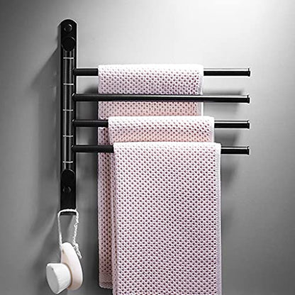 ZHOUXIAO All Brass Swing Out Towel Bar Holder Wall-Mounted/Gold Swivel Towel Rack Hanger Organizer for Bathroom,Kitchen, 4-Bar Towel Bar Folding Arm Swivel Hanger Bathroom St Black