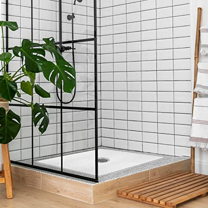 Shower Mat Non Slip,27 x 27 Inch Extra Large Bath Mat with Drain,Soft Square Loofah Shower Stall Mat Bathtub Mat for Bathroom,Without Suction Cups (White) - color: White