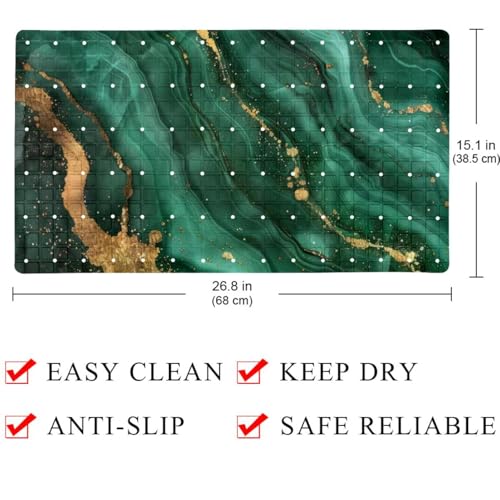 Non Slip Shower Mat Bathtub Mat 15.1x26.8 Inch, Quick Dry Bath Mat with Drain, Soft PVC Bath Mats for Bathroom Tub Shower Floor, Green Marble Gold Veins - color: Multi 5