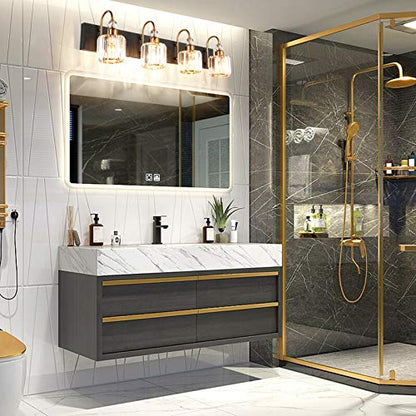 Ralbay LED Modern Vanity Lights Fixtures 4 Lights Black Vanity Lights Crystal Modern Matte Black Vanity Lights for Bathroom - color: Round-Black+Gold, size: 4-light