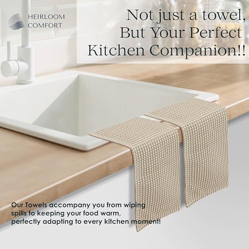 5 Pack 100% Cotton Dual Tone Waffle Weave Kitchen Towels, 16x26 Inch, Super Absorbent, Fast Dry Dishcloth Set, Soft and Durable, Beige - color: Beige, size: 16 x 26 - Pack of 5