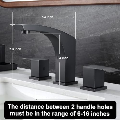 3 Hole Bathroom Faucet Matte Black, 2 Handle 8 inch Widespread Bathroom Sink Faucet with Pop Up Drain and cUPC Supply Hose, Black Bathroom Vanity Faucet 3 Hole WI37151BK | 2 Handle Sink Faucet with Pop Up Drain and cUPC Supply Hose, Stainless Steel Square