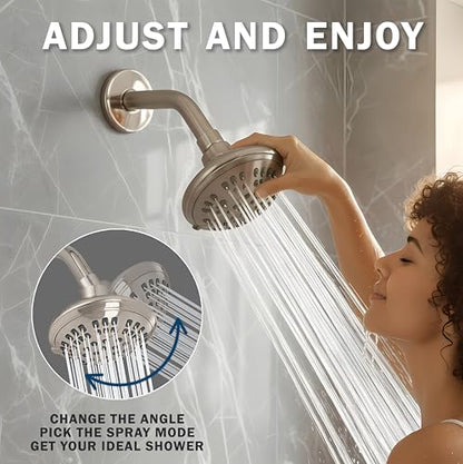 6 Function Luxury Shower Head - 1.8 GPM - Brushed Nickel | High Pressure Boosting, Adjustable, Wall Mount, Bathroom Showerhead With Anti-Clog Nozzles, Best For Low Flow Showers - color: Brushed Nickel, size: 1.8 GPM