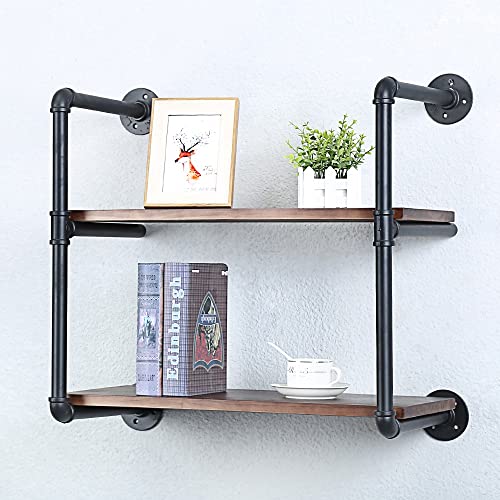 Industrial Pipe Shelves With Wood Planks,Rustic Pipe Shelving Wall Shelf | Metal Pipe Solid Pine Wood,Easy to Assemble,Wooden Board Thickness 0.78 In,For Bar Farmhouse Kitchen Office Bathroom,Bedroom - color: 2-layer, size: 24in