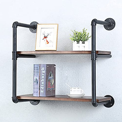 Industrial Pipe Shelves With Wood Planks,Rustic Pipe Shelving Wall Shelf | Metal Pipe Solid Pine Wood,Easy to Assemble,Wooden Board Thickness 0.78 In,For Bar Farmhouse Kitchen Office Bathroom,Bedroom - color: 2-layer, size: 24in