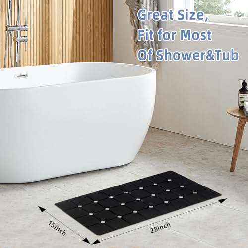 Bathtub Mat 15" x 28" – Non-Slip Foldable Tub Mat with Strong Suction Cups & Large Drain Holes, Durable & Eco-Friendly, for Smooth Surfaces, Ideal for Seniors, Adults, Black - color: Black