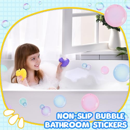 Fullhawl 30 Pcs Bubble Non Slip Bathtub Stickers Colorful Bubble Anti Slip Shower Stickers Shower Floor Nonslip Sticker Applique Adhesive Decals Treads with Scraper for Bathtub Bathroom Floor - style: Bubble