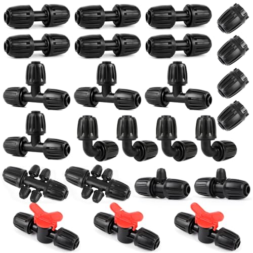 25 Pieces 1/2 Inch Drip Irrigation Fittings Kit, 1/2'' Drip Line Barbed Fittings for 1/2 Inch Irrigation Tubing (1/2" ID x 0.650" OD) Anti-Leak Lock Nut Connectors for Garden Drip System - size: 1/2" Fittings Kit 25 Pcs