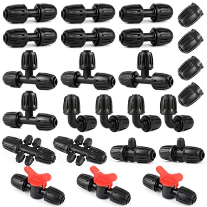 25 Pieces 1/2 Inch Drip Irrigation Fittings Kit, 1/2'' Drip Line Barbed Fittings for 1/2 Inch Irrigation Tubing (1/2" ID x 0.650" OD) Anti-Leak Lock Nut Connectors for Garden Drip System - size: 1/2" Fittings Kit 25 Pcs