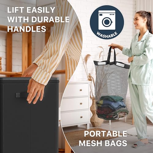 Simple Houseware Foldable Laundry Hamper Basket with Lid and Bag, Black | Heavy Duty 600D Polyester, Water-Resistant Surface - color: Black