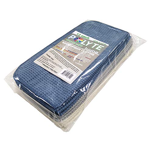 POLYTE Premium Microfiber Kitchen Dish Cloth Waffle Weave 12 Pack (12x12 in, Dark Blue, Gray, Off White) | Lint Free, Quick Dry - color: Dark Blue, Gray, Off White, size: 12x12 in