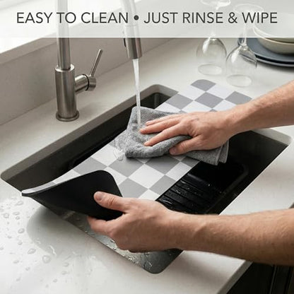Cuttable Faucet Mat for Kitchen Sink: 30"Lx5.5"W DIY to Fit Irregular Sink with 2 & 3 Holes or Soap Dispenser - Customizable Checkered Absorbent Sink Splash Guard & Bathroom Counter Protector - size: 6" x 2'6"