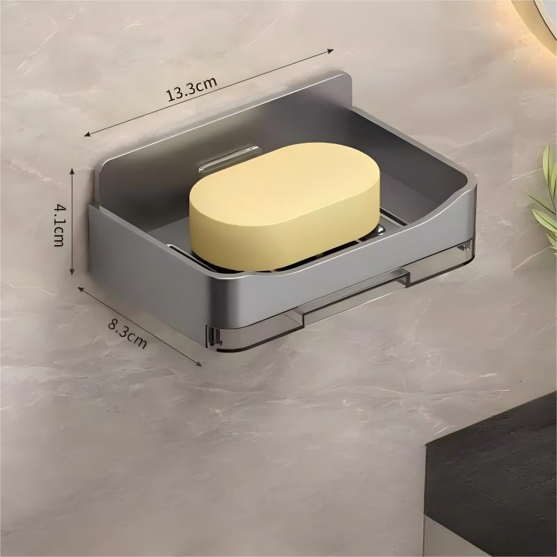 Wall Mounted Soap Holder for Shower, No Drilling Soap Dish with Hooks, Self-Draining Bar Soap Holder Keeps Dry, Removable Shower Soap Holder for Bathroom, Bathtub, Kitchen,Adhesive Included