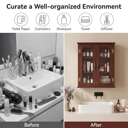 ChooChoo Bathroom Wall Cabinet, Medicine Cabinet with Acrylic Doors, Wall Mounted Over The Toilet Storage Cabinet with Adjustable Shelves for Bathroom, Kitchen, and Laundry Room, Walnut - color: Walnut