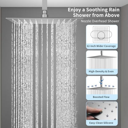 Dual Shower Mixer 6 Way Full Body Shower Head System Rain 12+8+8 Inch With Wall Mount 6 Pcs Jets 2 Handheld Shower Diverter Valve Digital Display Fauct Set, Brushed nickel - color: Brushed Nickel