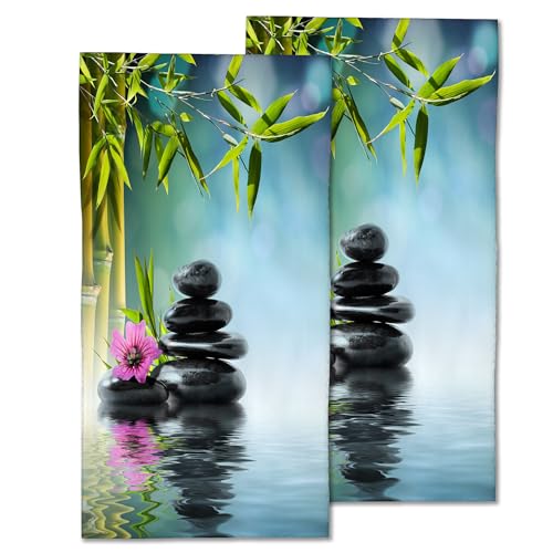Zen Spa Hand Towels Set of 2,Green Bamboo Flower Soft Fingertip Bath Towel Small Face Washcloths Decor Kitchen Towel for Hotel Spa Gym Sport 28x14in - color: Green Bamboo Flower