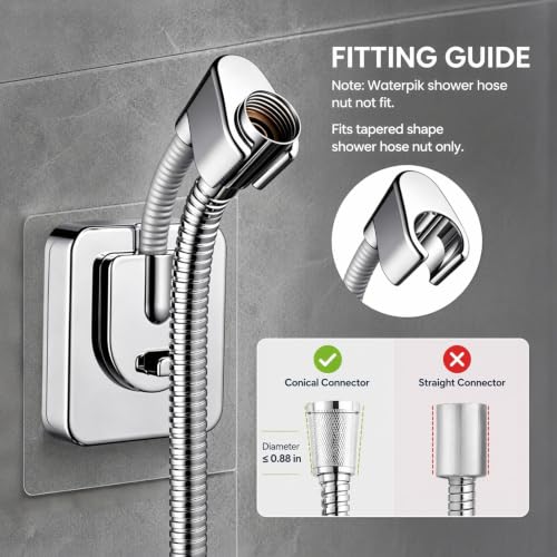 Adhesive Handheld Shower Head Holder - 360 Swivel Adjustable - Wall Mount Shower Wand Holder - (Chrome Finish)
