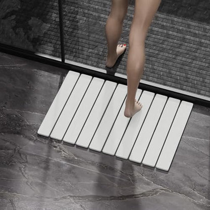 Foldable Stone Bath Mat 60x39cm | Quick-Dry Diatomaceous Earth Bath Rug with PVC Anti-Slip Base | Bathroom, Kitchen, Pet-Friendly Water Absorbent Mat - color: White