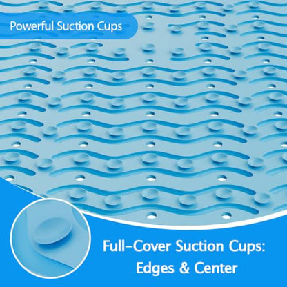 Non Slip Bathtub Mat & Shower Mat, 31x15 Anti Slip Bath Mat for Tub, Soft TPE Anti-Skid Bathroom Mat with 194 Suction Cups & Drain Holes, Wave-Textured Grip, Machine Washable (Light Blue) - color: Light Blue