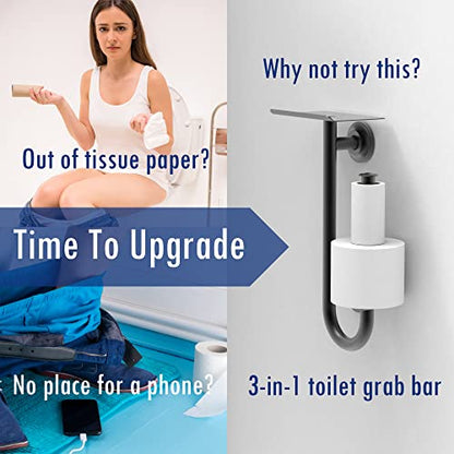 3-in-1 Stainless Steel Double Toilet Paper Holder with Heavy Duty Grab Bar and Top Shelf for Wet Wipes, Napkins, Phone, Pad. (White, Right-Hand) - color: White, size: Right-Hand
