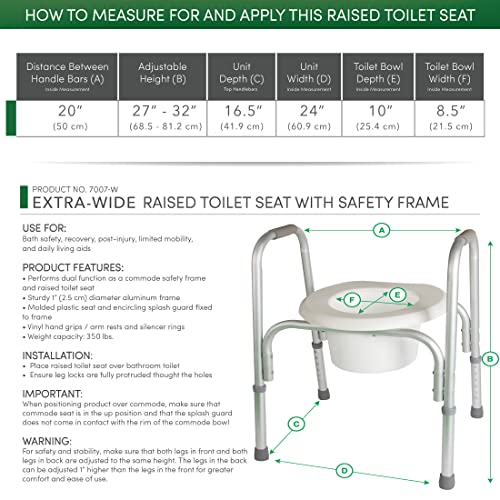 PCP Extra-Wide Raised Toilet Seat and Safety Frame, Two-in-One, Adjustable Height, Elevated Lift Bowl, Wide - size: wide