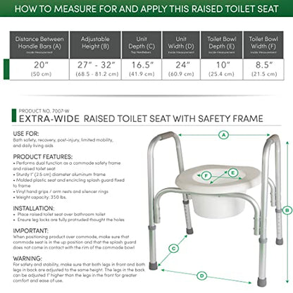 PCP Extra-Wide Raised Toilet Seat and Safety Frame, Two-in-One, Adjustable Height, Elevated Lift Bowl, Wide - size: wide